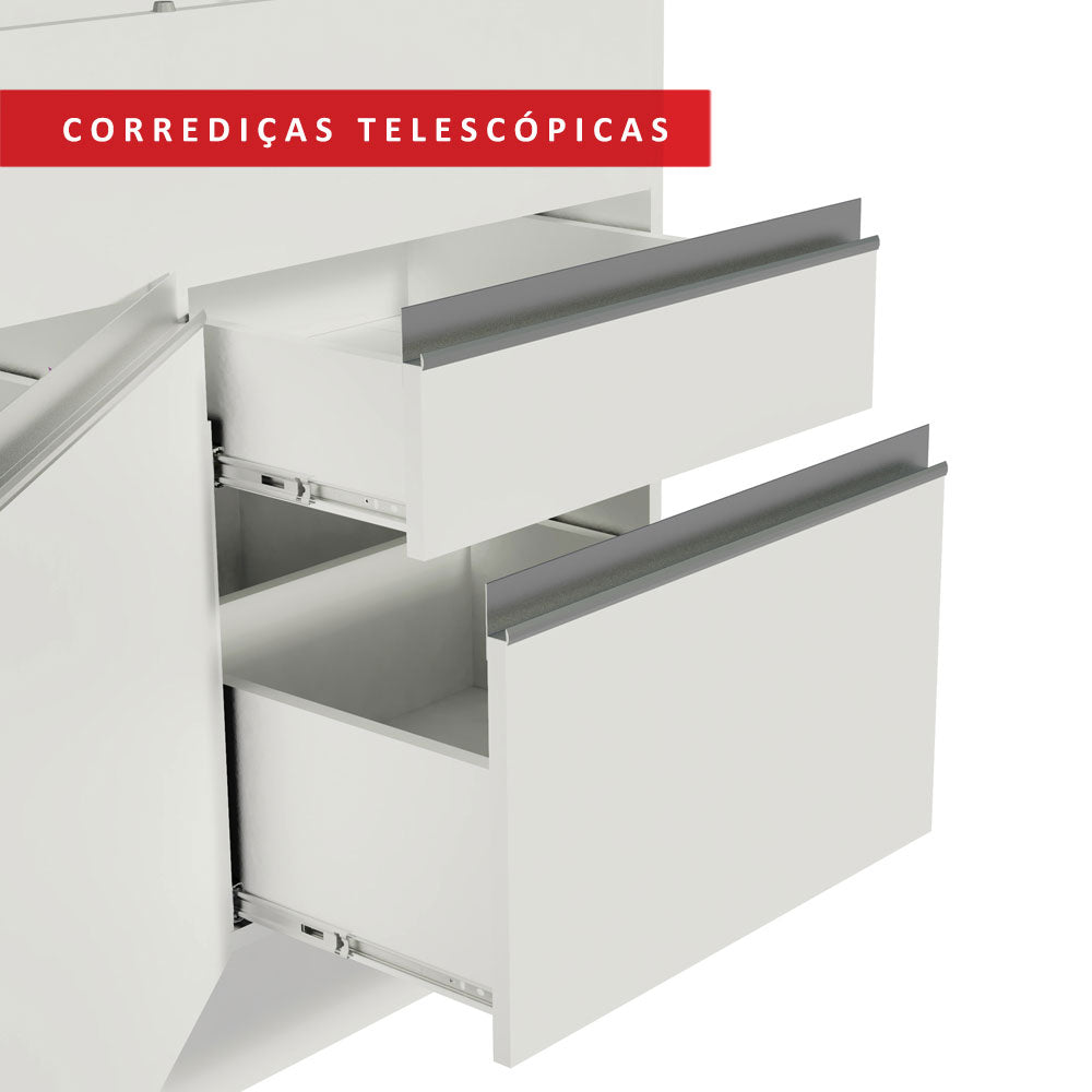 Balcão de Pia Madesa Glamy 150 cm 2 Portas e 2 Gavetas (Sem Tampo e Pia) Branco