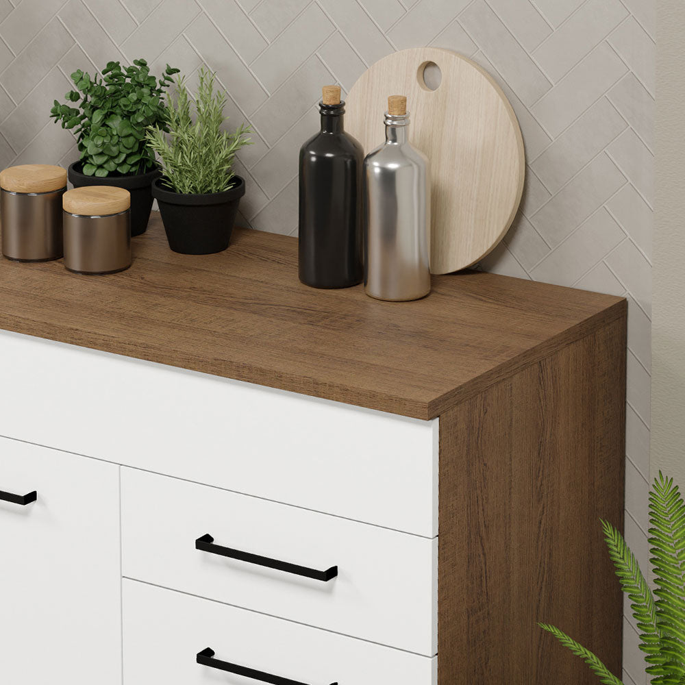 Balcão Gabinete Madesa Agata 150 cm 2 Gavetas 2 Portas (Com Tampo) Rustic/Branco