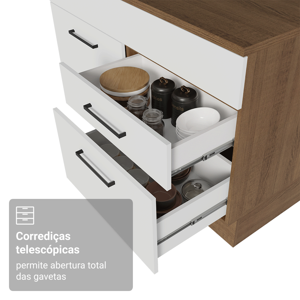 Balcão Gabinete Madesa Agata 150 cm 2 Gavetas 2 Portas (Com Tampo) Rustic/Branco