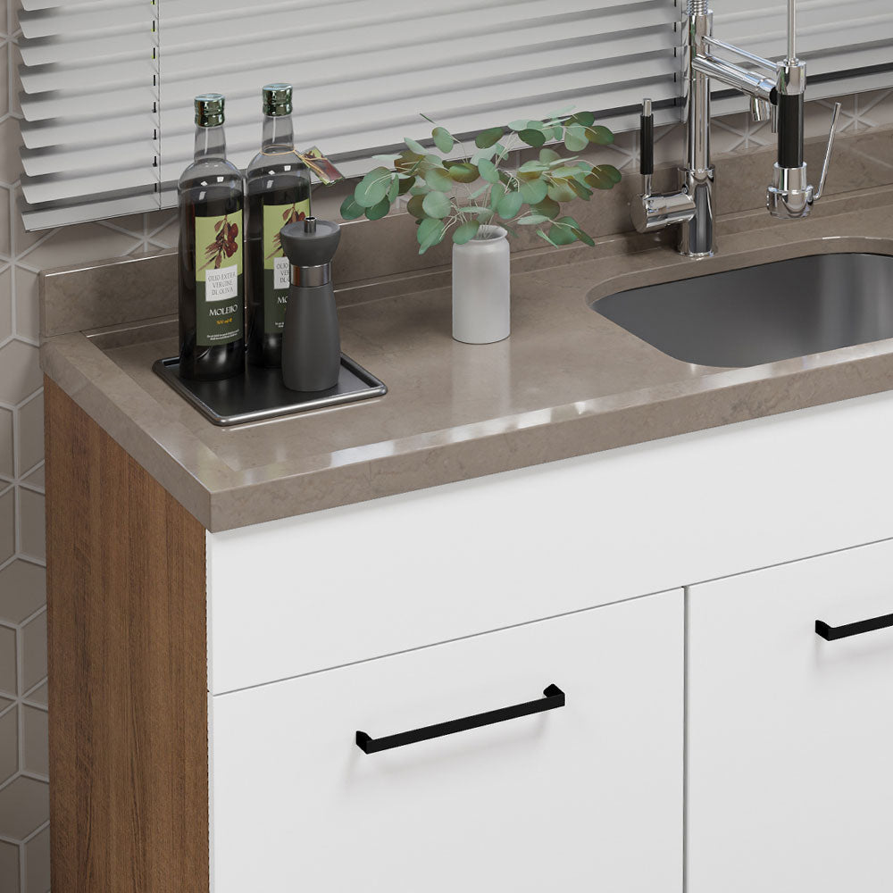 Balcão Gabinete de Pia Madesa Agata 150 cm 2 Portas e 2 Gavetas (Sem Tampo e Pia) Rustic/Branco