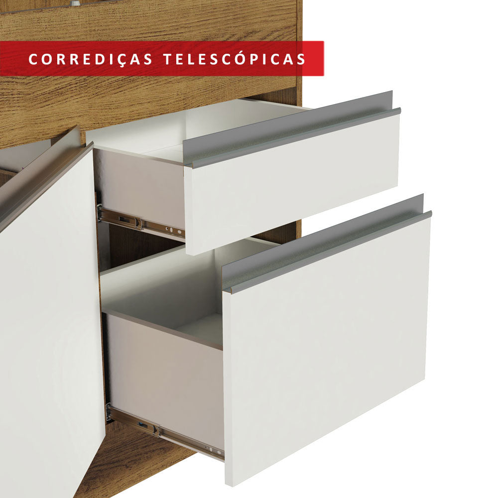 Balcão de Pia Madesa Glamy 150 cm 2 Portas e 2 Gavetas (Sem Tampo e Pia) Rustic/Branco