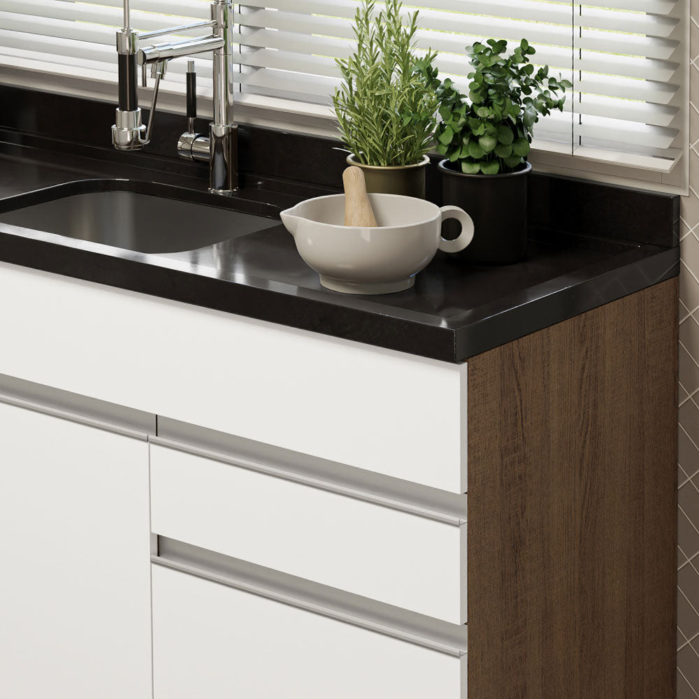 Balcão Gabinete de Pia Madesa Glamy 150 cm 2 Gavetas 2 Portas (Sem Tampo e Pia) Rustic/Branco