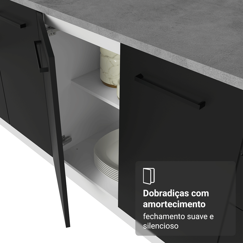 Balcão de Pia Madesa Agata 150 cm 2 Portas e 2 Gavetas (Sem Tampo e Pia) Branco/Preto
