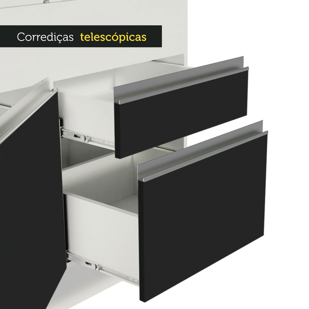 Balcão de Pia Madesa Glamy 150 cm 2 Portas e 2 Gavetas (Sem Tampo e Pia) Branco/Preto