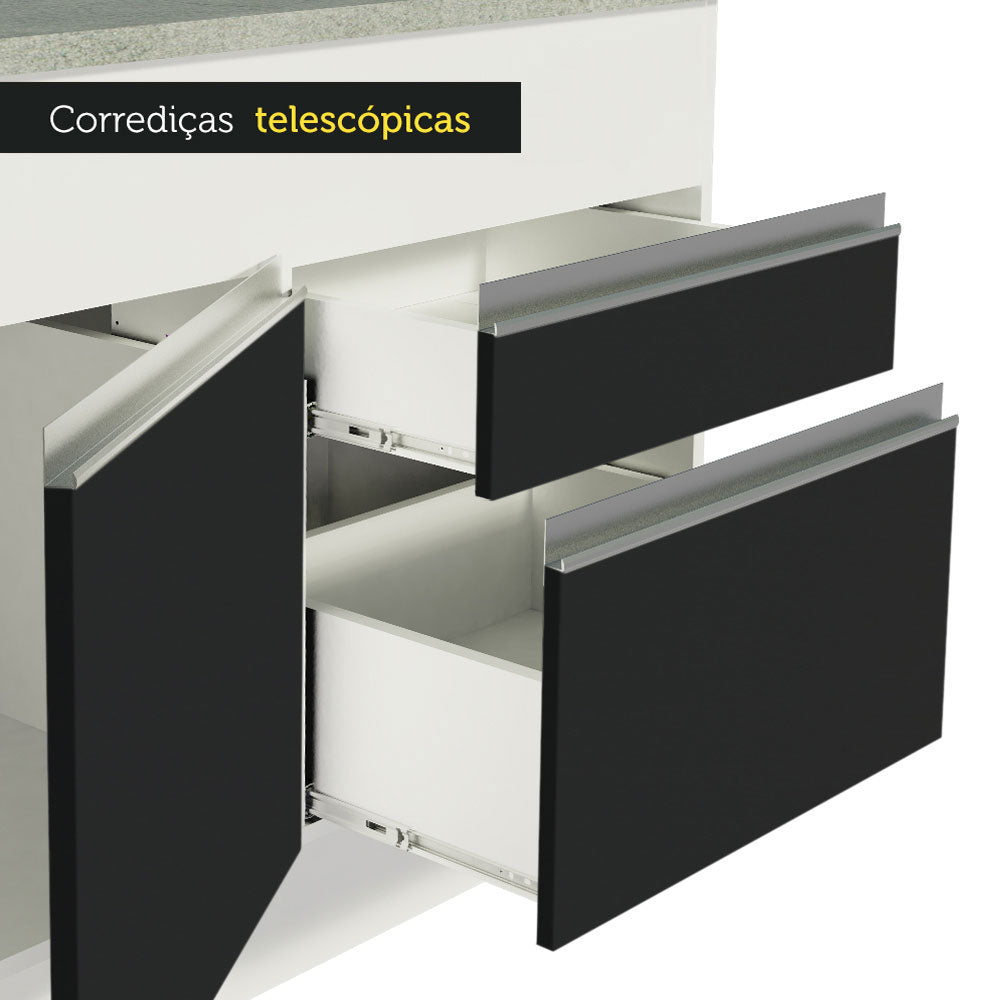 Balcão Madesa Glamy 150 cm 2 Portas e 2 Gavetas (Com Tampo) Branco/Preto