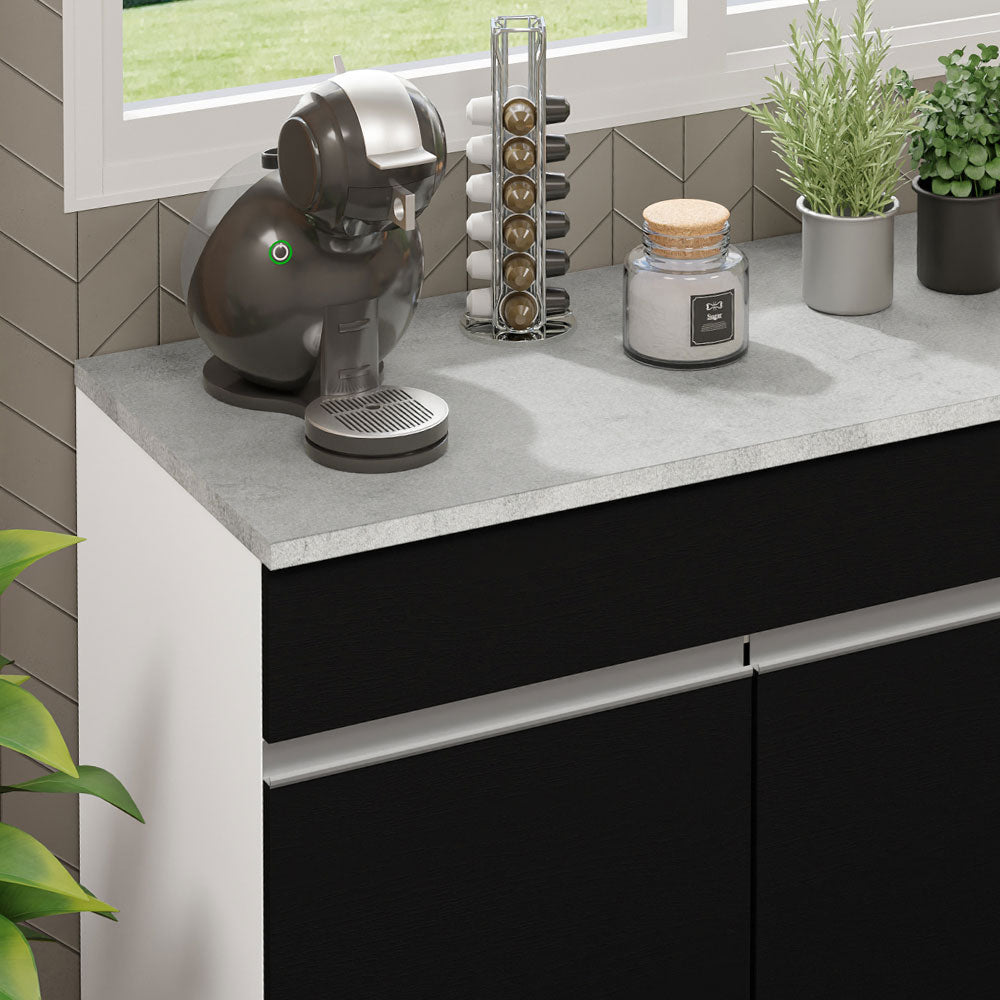 Balcão Gabinete Madesa Glamy 150 cm 2 Gavetas 2 Portas (Com Tampo) Branco/Preto