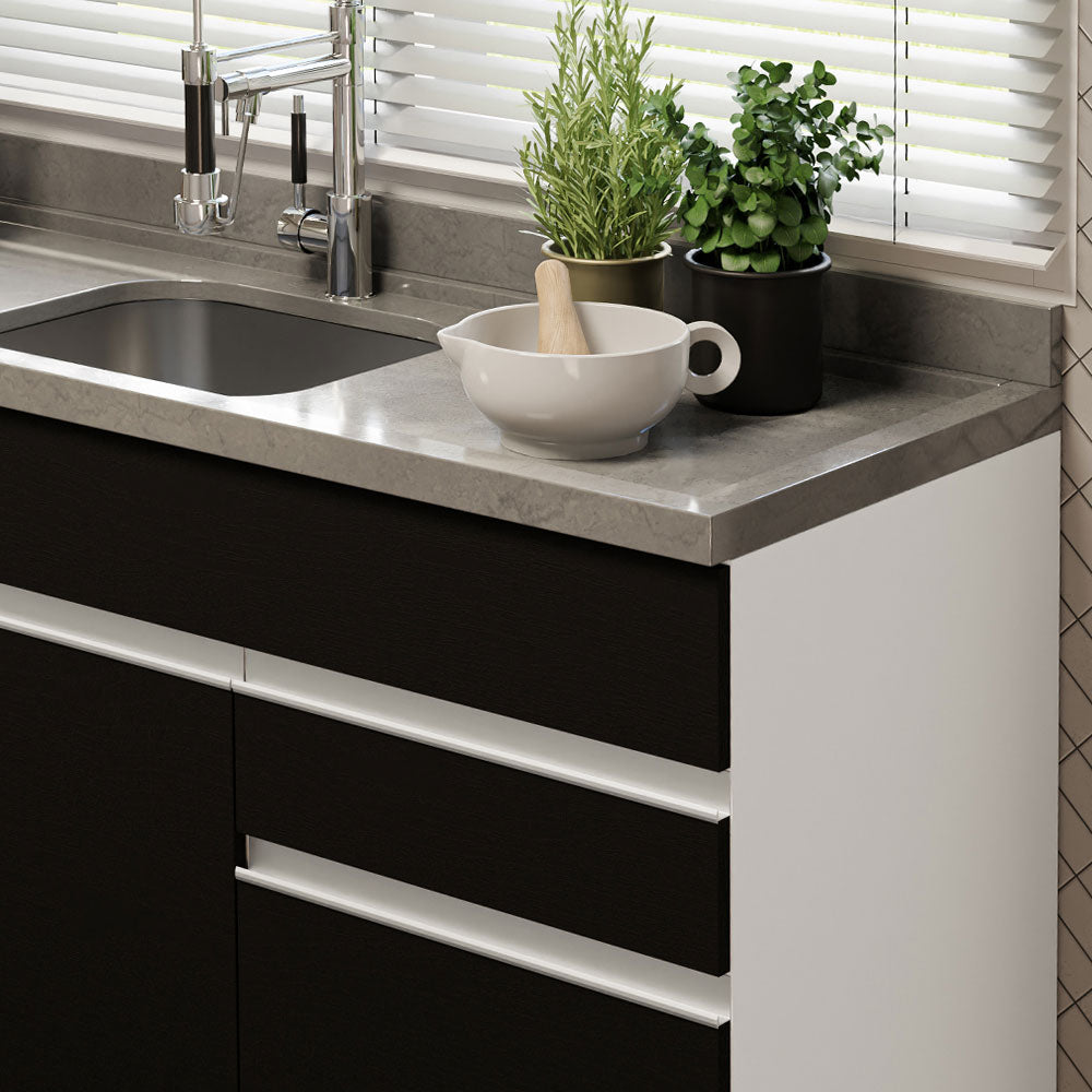 Balcão Gabinete de Pia Madesa Glamy 150 cm 2 Gavetas 2 Portas (Sem Tampo e Pia) Branco/Preto