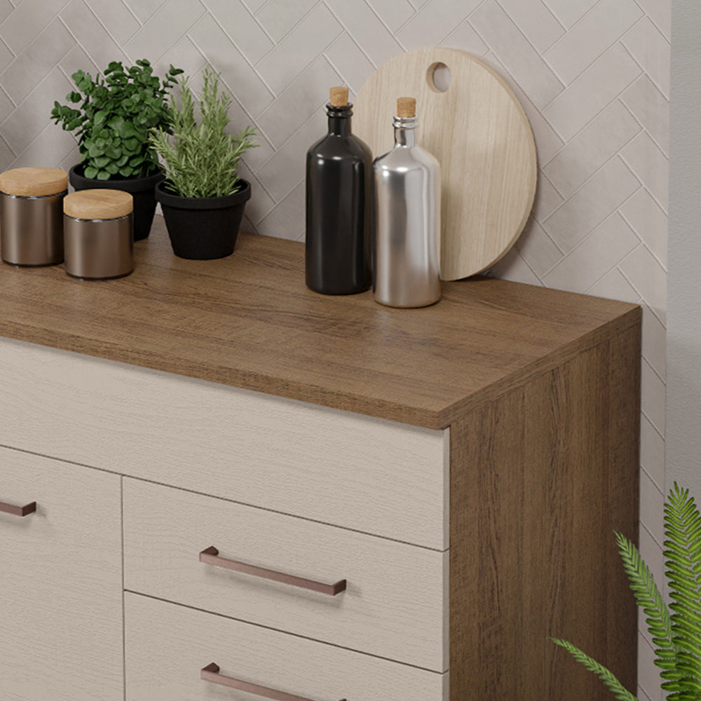 Balcão Gabinete 150 cm 2 Gavetas 2 Portas (Com Tampo) Rustic/Crema Agata Madesa