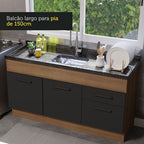 Balcão de Pia Madesa Agata 150 cm 2 Portas e 2 Gavetas (Sem Tampo e Pia) Rustic/Preto