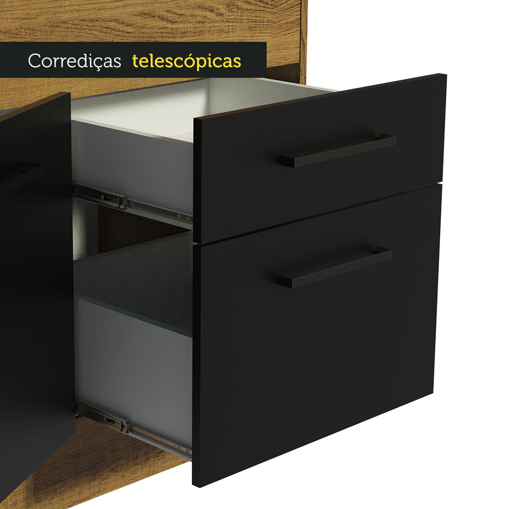 Balcão Madesa Agata 150 cm 2 Portas e 2 Gavetas (Com Tampo) Rustic/Preto
