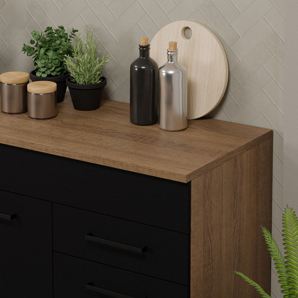 Balcão Gabinete Madesa Agata 150 cm 2 Gavetas 2 Portas (Com Tampo) Rustic/Preto