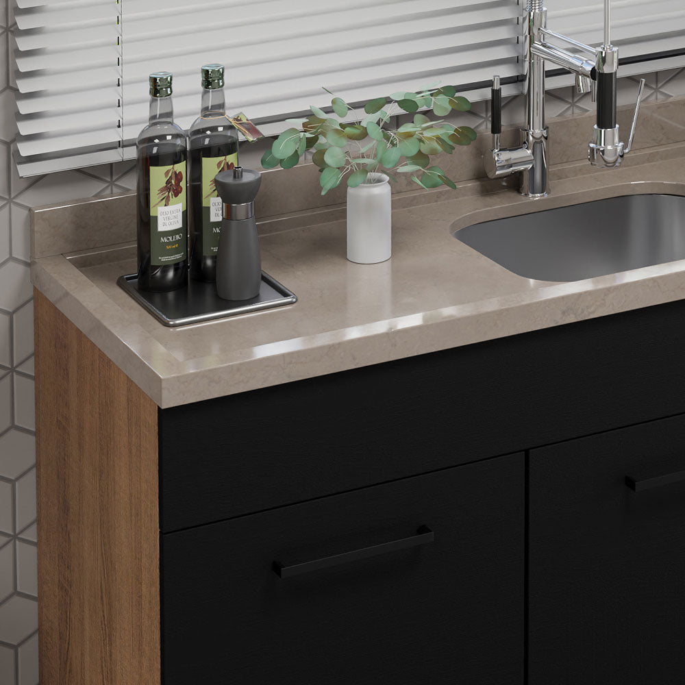 Balcão Gabinete de Pia Madesa Agata 150 cm 2 Portas e 2 Gavetas (Sem Tampo e Pia) Rustic/Preto