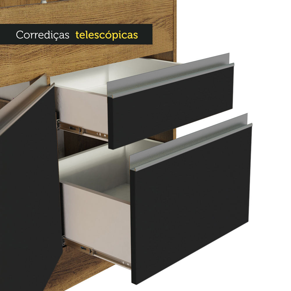 Balcão de Pia Madesa Glamy 150 cm 2 Portas e 2 Gavetas (Sem Tampo e Pia) Rustic/Preto