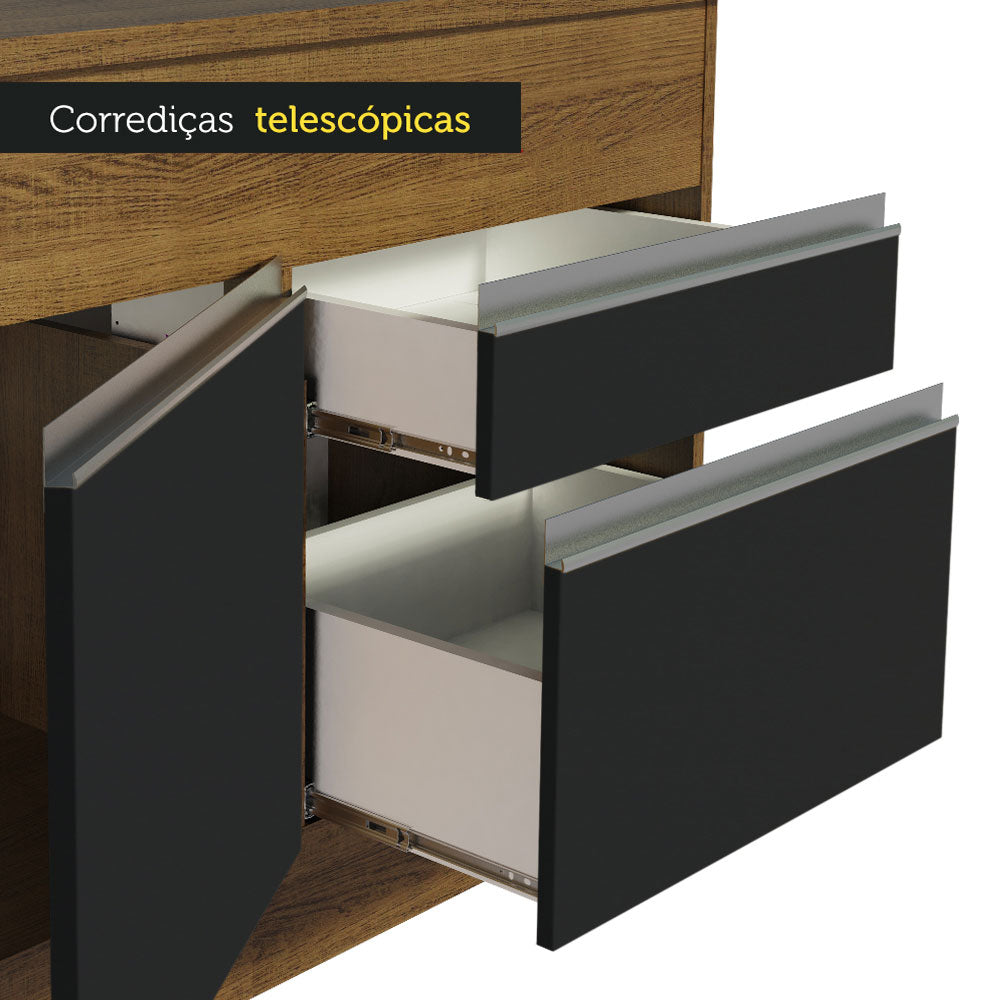 Balcão Madesa Glamy 150 cm 2 Portas e 2 Gavetas (Com Tampo) Rustic/Preto