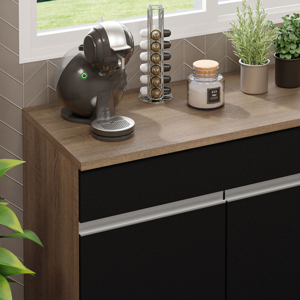 Balcão Gabinete Madesa Glamy 150 cm 2 Gavetas 2 Portas (Com Tampo) Rustic/Preto