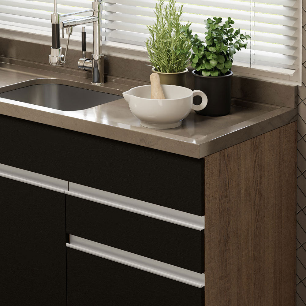 Balcão Gabinete de Pia Madesa Glamy 150 cm 2 Gavetas 2 Portas (Sem Tampo e Pia) Rustic/Preto