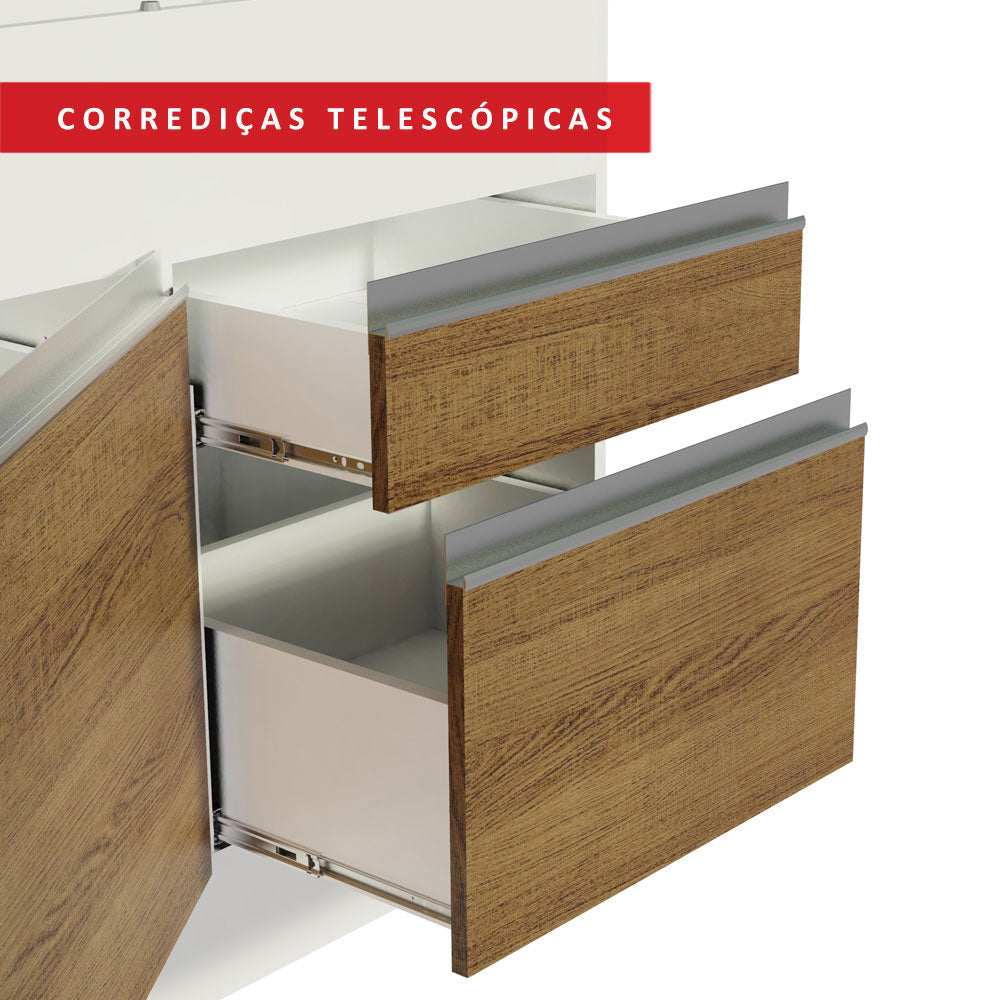 Balcão de Pia Madesa Glamy 150 cm 2 Portas e 2 Gavetas (Sem Tampo e Pia) Branco/Rustic