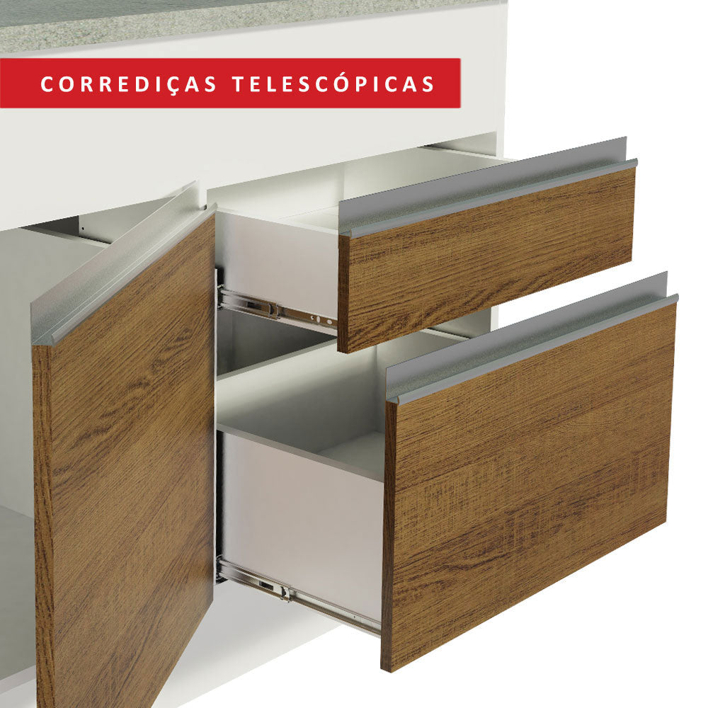Balcão Madesa Glamy 150 cm 2 Portas e 2 Gavetas (Com Tampo) Branco/Rustic