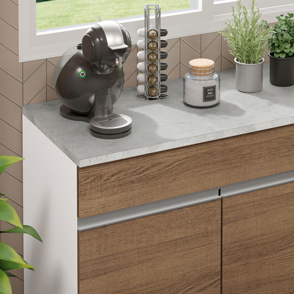 Balcão Gabinete Madesa Glamy 150 cm 2 Gavetas 2 Portas (Com Tampo) Branco/Rustic