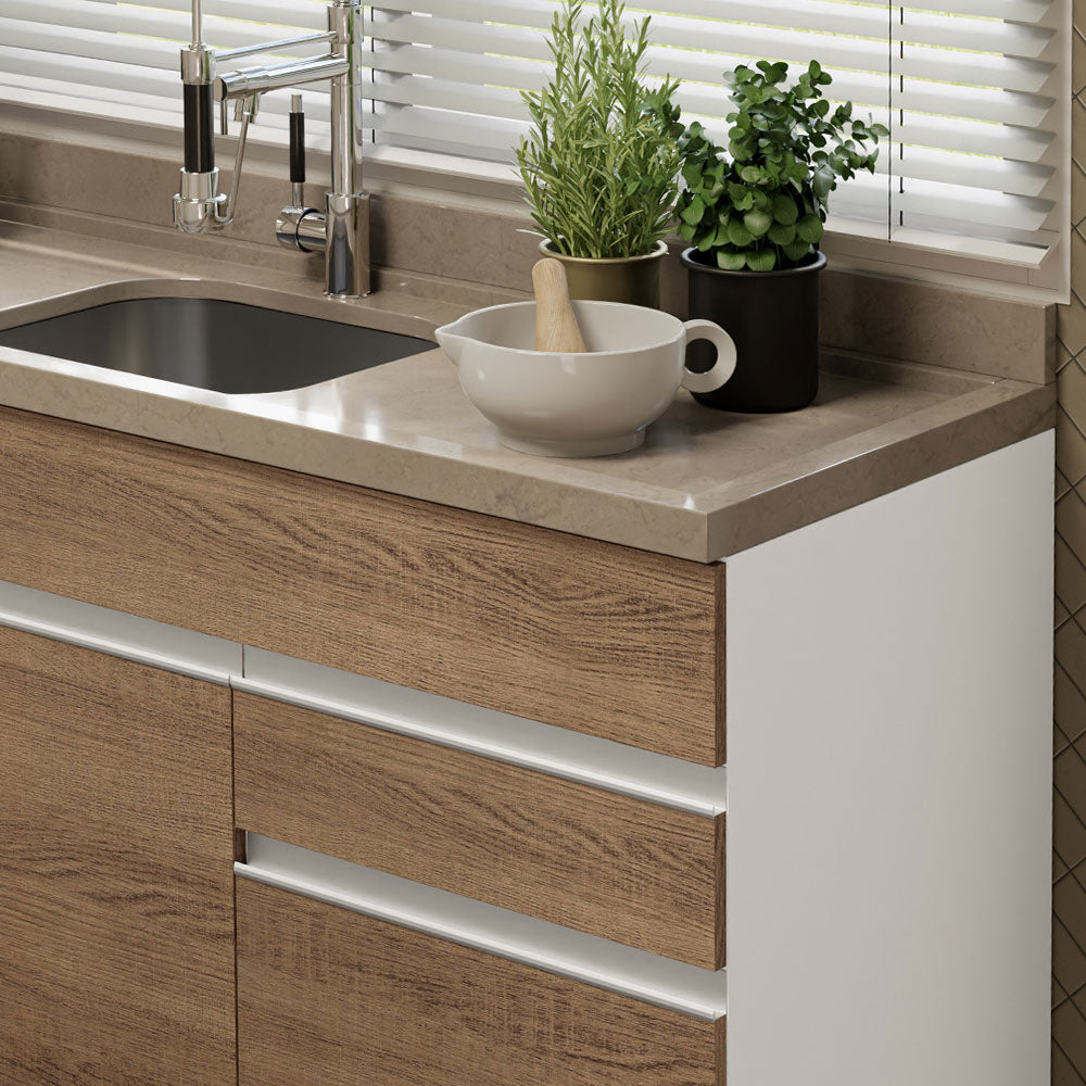 Balcão Gabinete de Pia Madesa Glamy 150 cm 2 Gavetas 2 Portas (Sem Tampo e Pia) Branco/Rustic