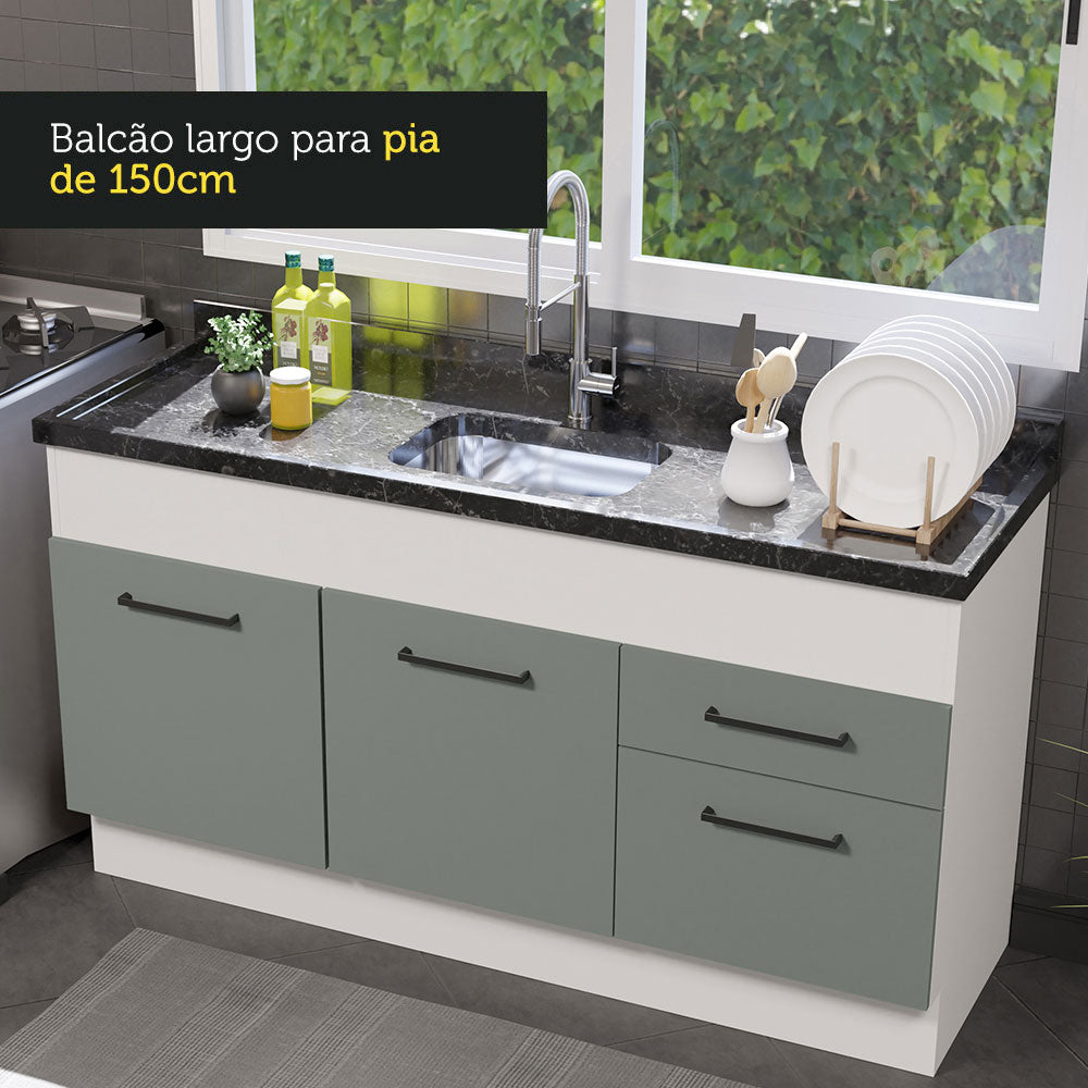 Balcão de Pia Madesa Agata 150 cm 2 Portas e 2 Gavetas (Sem Tampo e Pia) Branco/Cinza