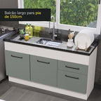 Balcão de Pia Madesa Agata 150 cm 2 Portas e 2 Gavetas (Sem Tampo e Pia) Branco/Cinza