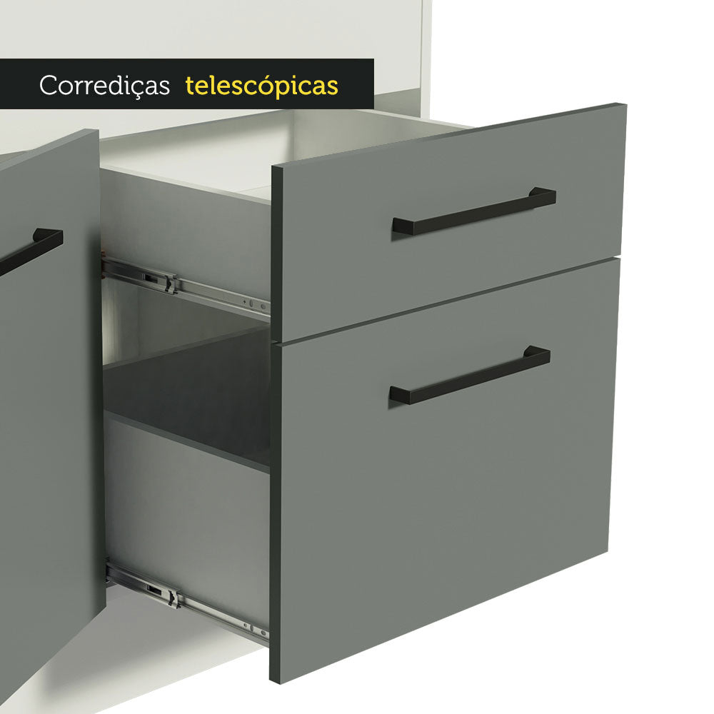 Balcão Madesa Agata 150 cm 2 Portas e 2 Gavetas (Com Tampo) Branco/Cinza