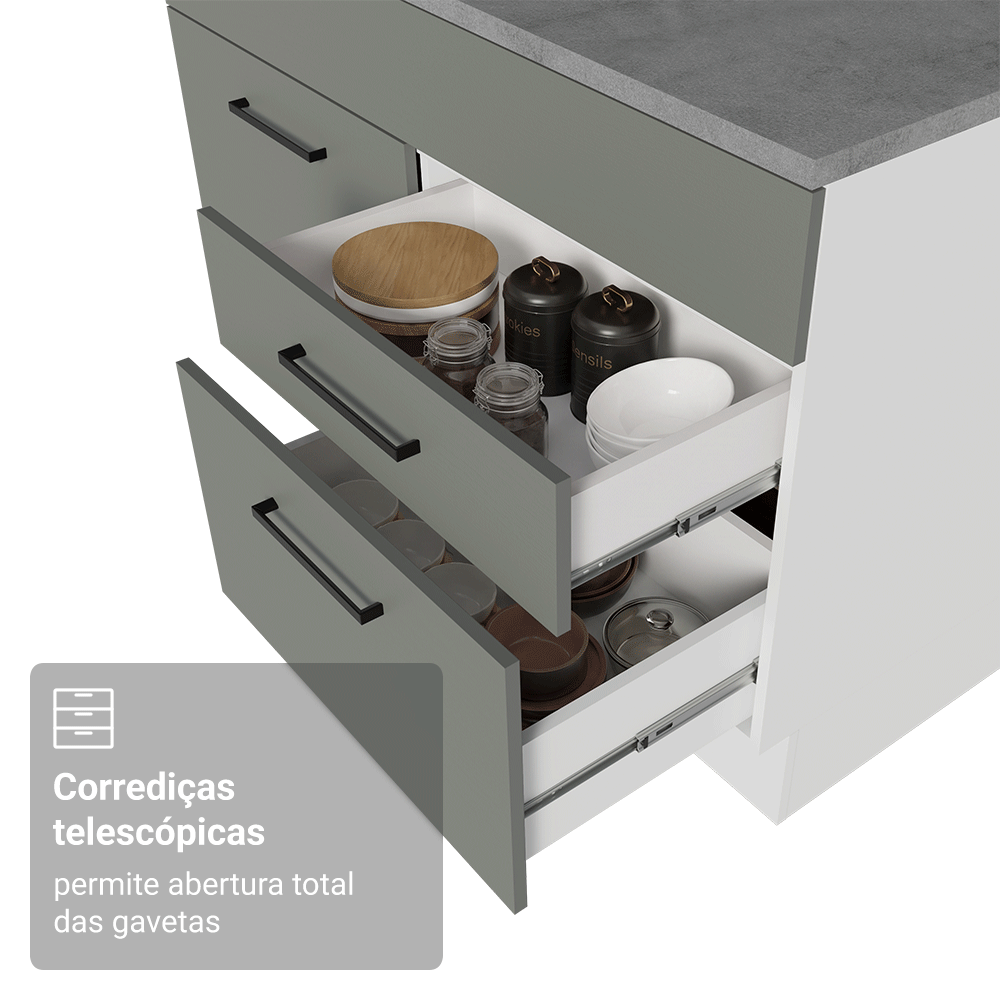 Balcão Gabinete de Pia Madesa Agata 150 cm 2 Portas e 2 Gavetas (Sem Tampo e Pia) Branco/Cinza
