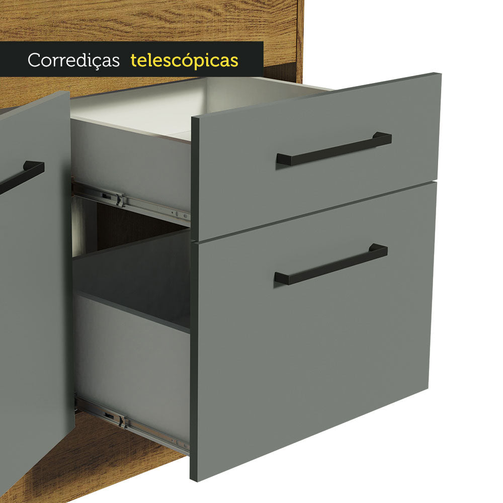 Balcão Madesa Agata 150 cm 2 Portas e 2 Gavetas (Com Tampo) Rustic/Cinza