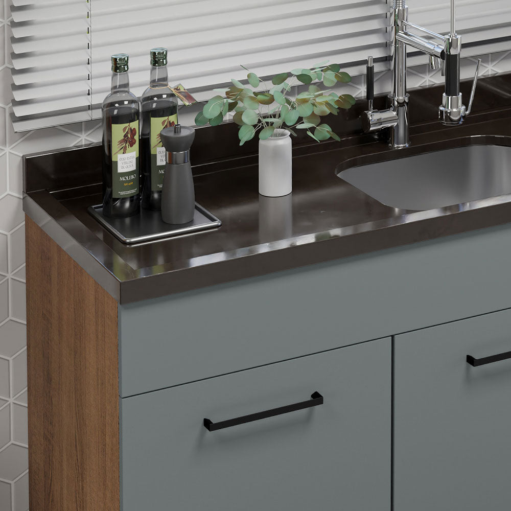 Balcão Gabinete de Pia Madesa Agata 150 cm 2 Portas e 2 Gavetas (Sem Tampo e Pia) Rustic/Cinza