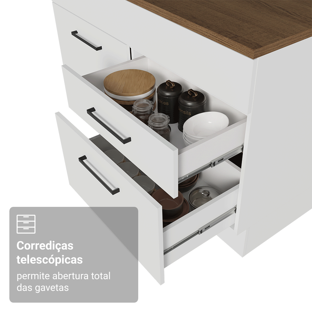 Balcão de Cozinha 150 cm 2 Portas 2 Gavetas Branco Tampo Rustic Agata Madesa