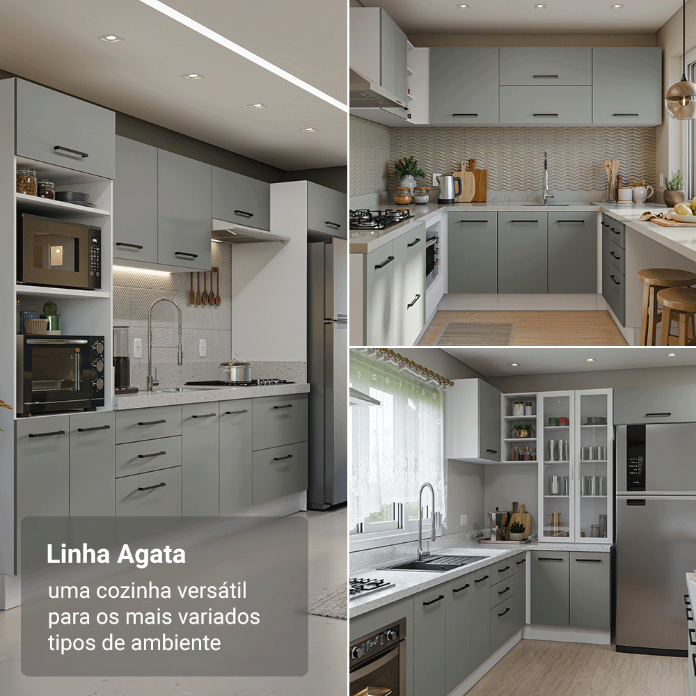 Balcão Madesa Agata 40 cm 1 Porta Branco/Cinza
