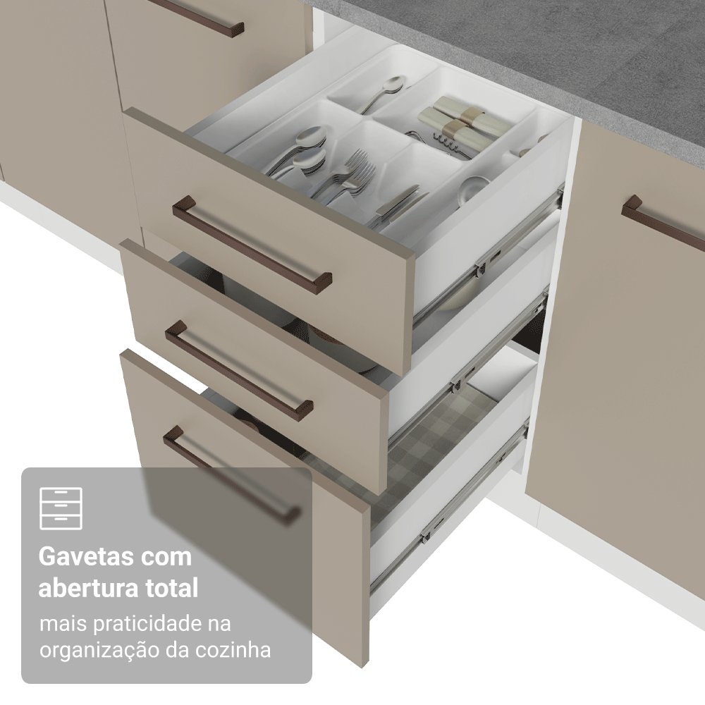 Balcão de Cozinha 40 cm 3 Gavetas (Sem Tampo) Branco/Crema Agata Madesa