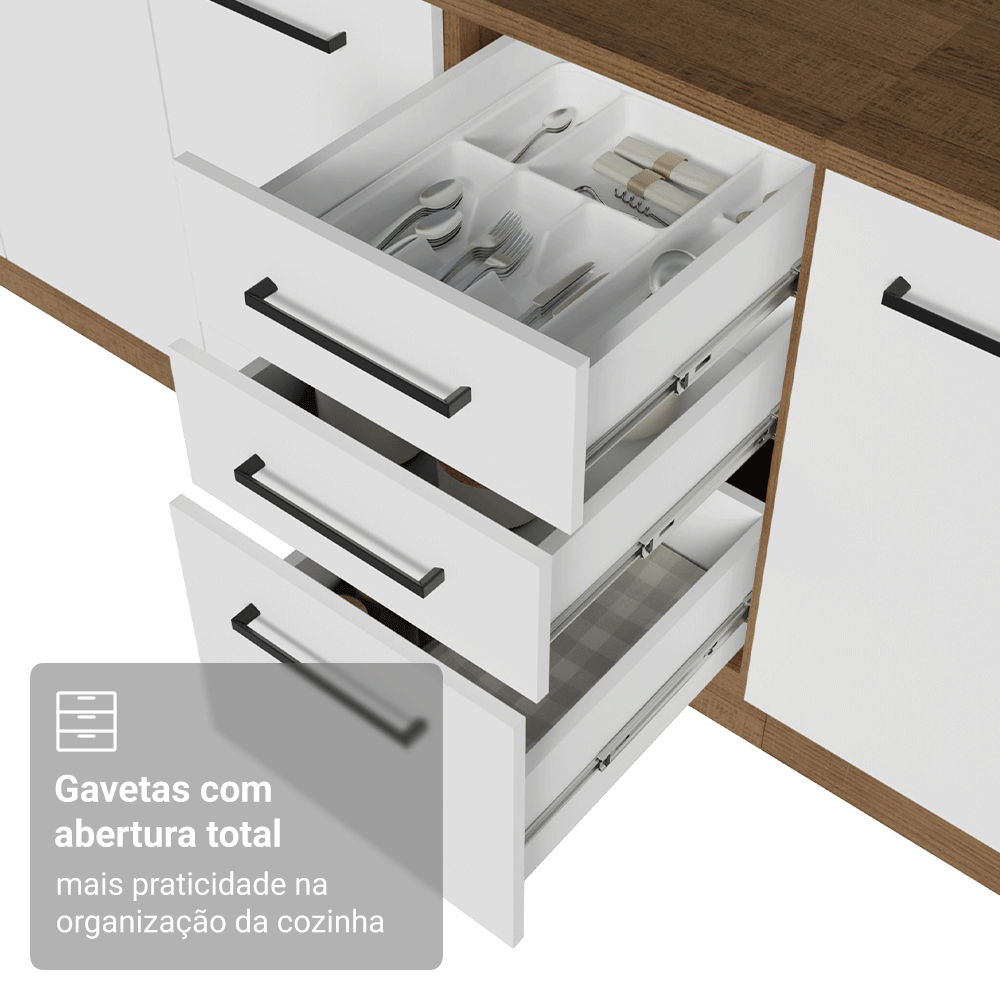 Balcão de Cozinha 40 cm 3 Gavetas (Sem Tampo) Rustic/Branco Agata Madesa