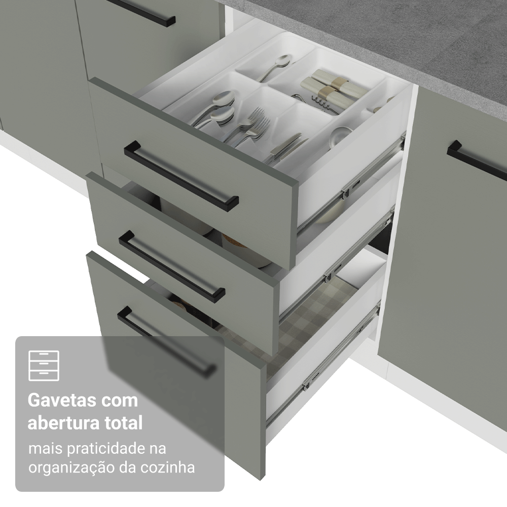 Balcão de Cozinha 40 cm 3 Gavetas (Sem Tampo) Branco/Cinza Agata Madesa