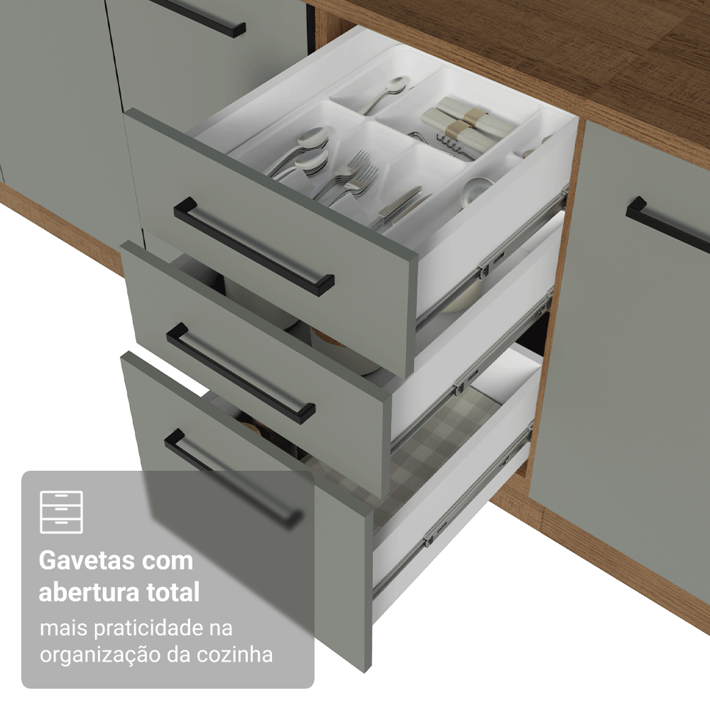 Balcão de Cozinha 40 cm 3 Gavetas (Sem Tampo) Rustic/Cinza Agata Madesa
