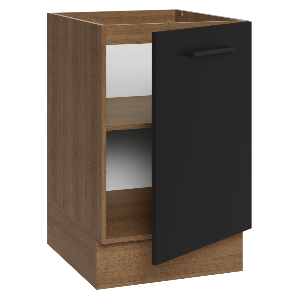 Balcão de Cozinha 50cm 1 Porta (Sem Tampo) Rustic/Preto Agata Madesa