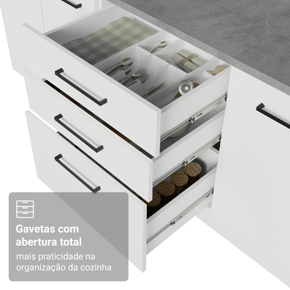 Balcão de Cozinha 60 cm 3 Gavetas (Sem Tampo) Branco Agata Madesa