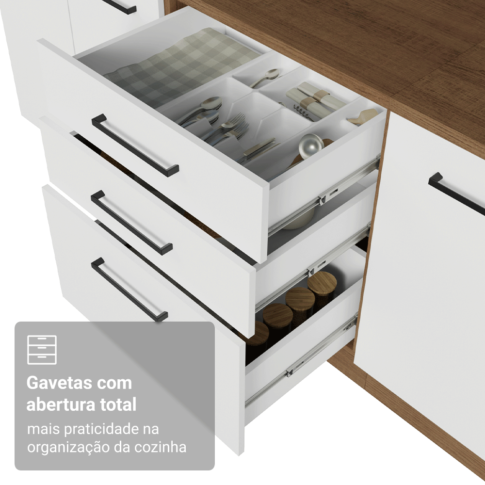 Balcão de Cozinha 60 cm 3 Gavetas (Sem Tampo) Rustic/Branco Agata Madesa