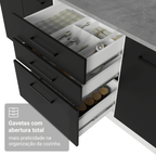 Balcão de Cozinha 60 cm 3 Gavetas (Sem Tampo) Branco/Preto Agata Madesa