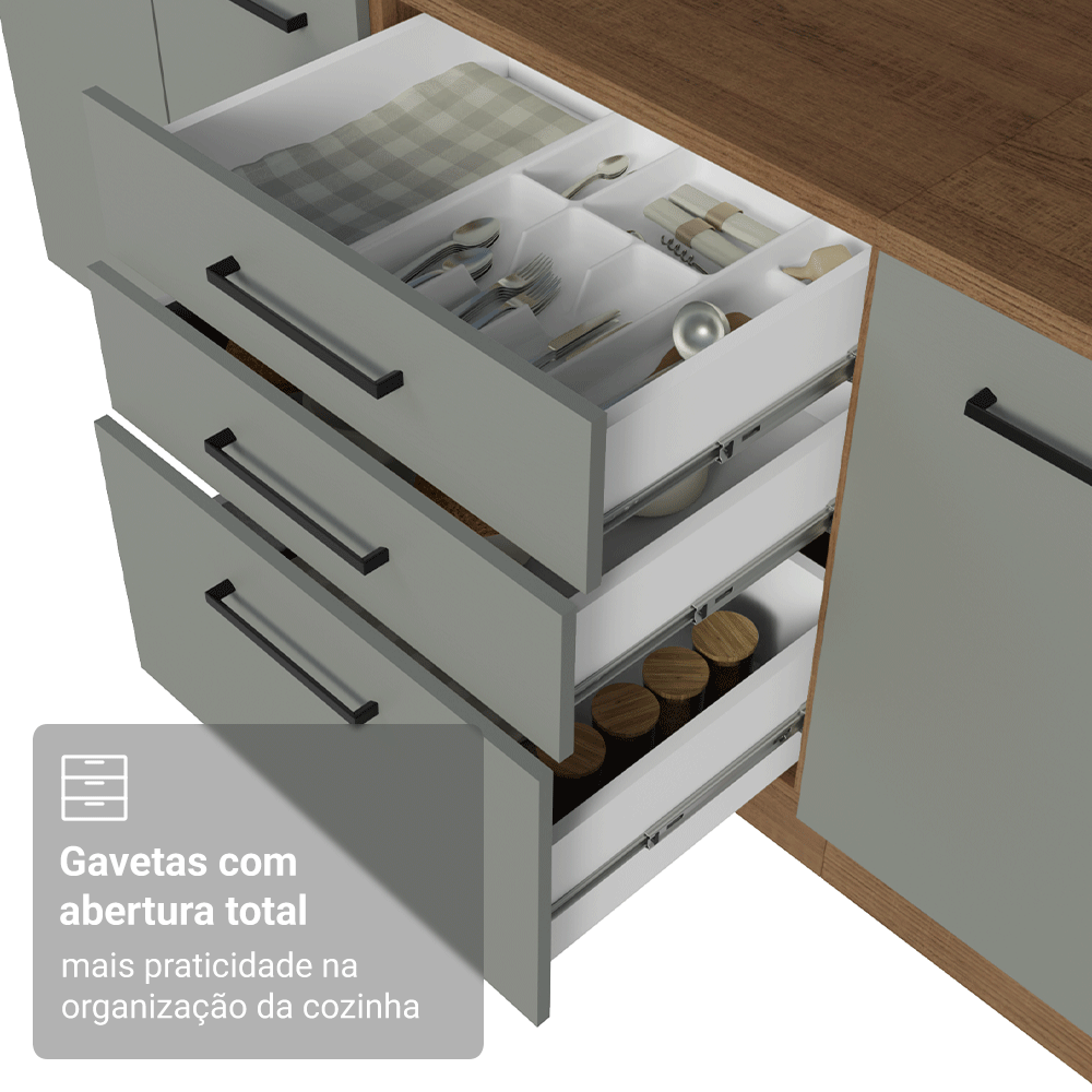 Balcão de Cozinha 60 cm 3 Gavetas (Sem Tampo) Rustic/Cinza Agata Madesa