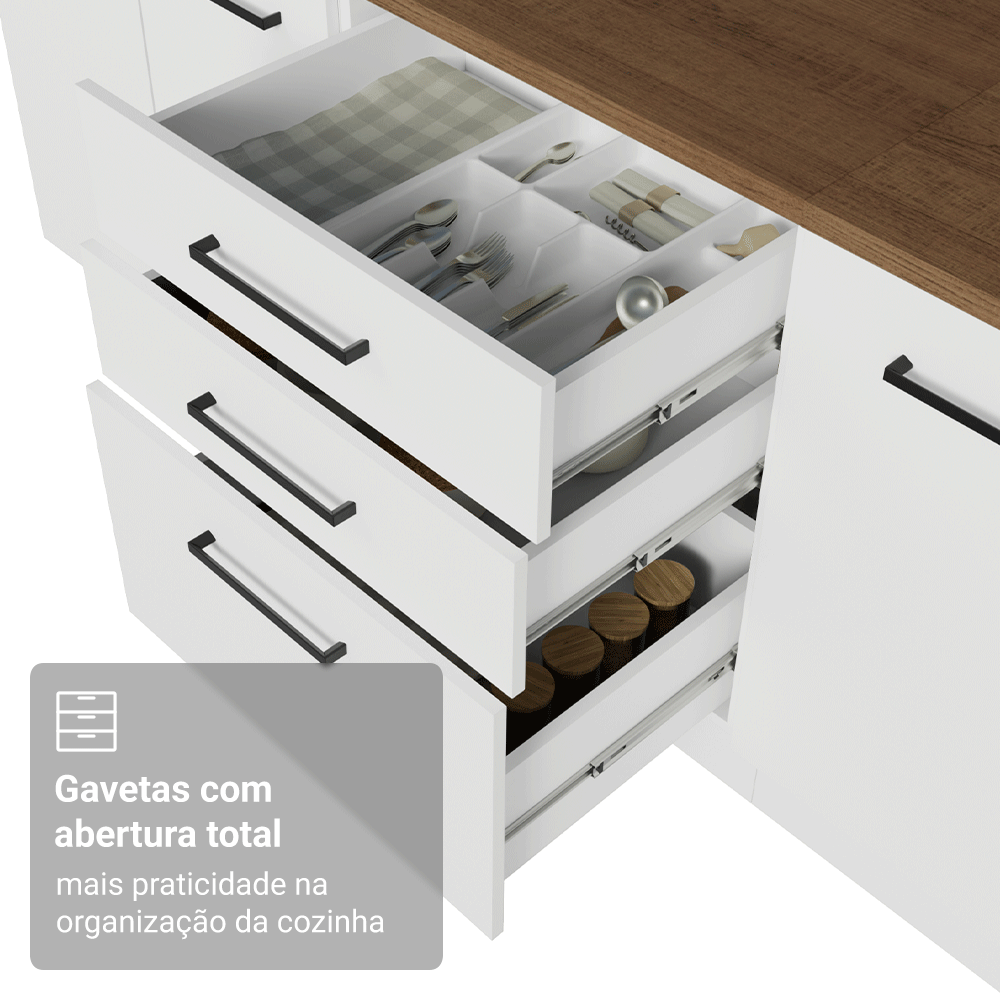 Balcão de Cozinha 60 cm 3 Gavetas Branco Tampo Rustic Agata Madesa