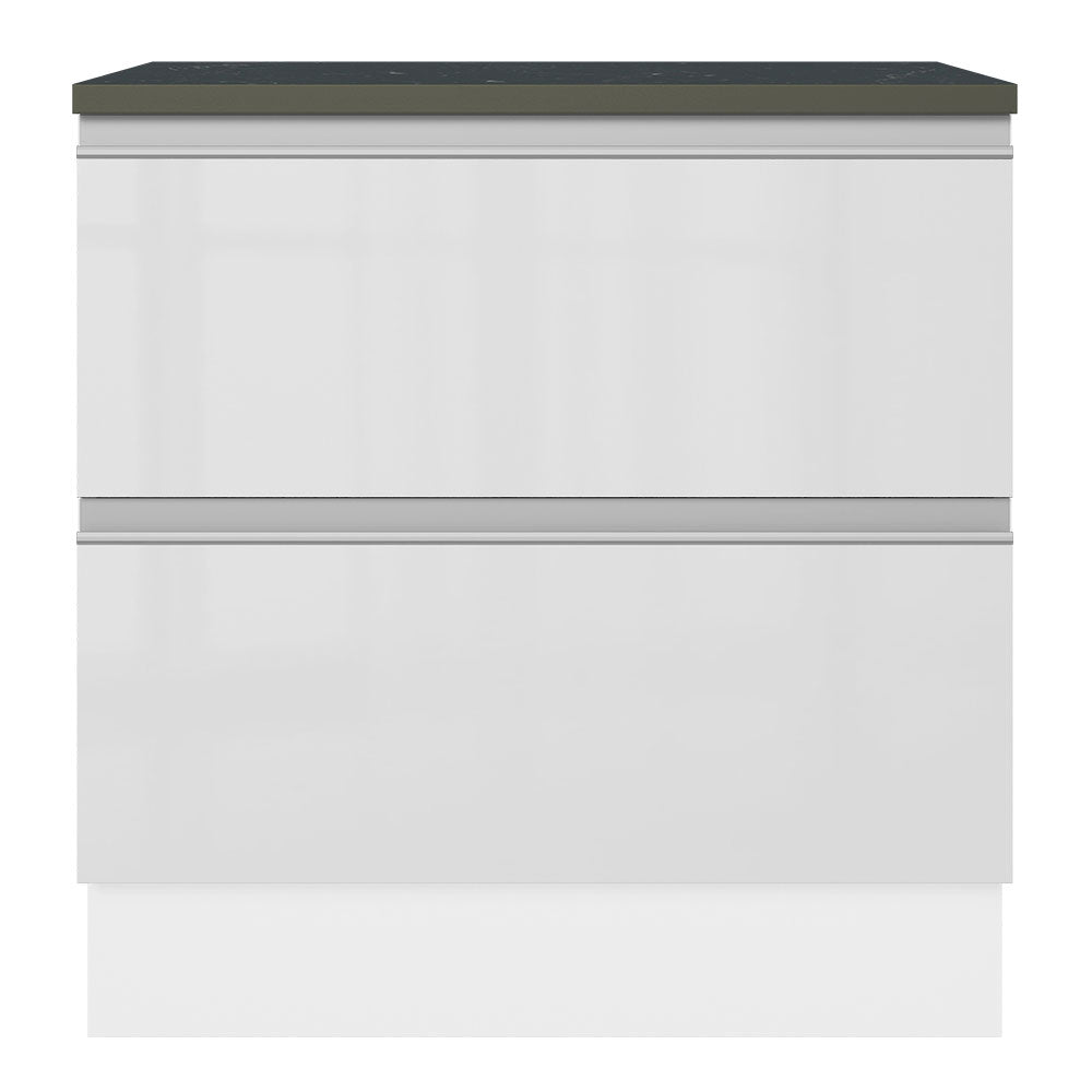 Balcão Madesa Acordes 100% MDF 80 cm 2 Gavetas Frentes Branco Brilho