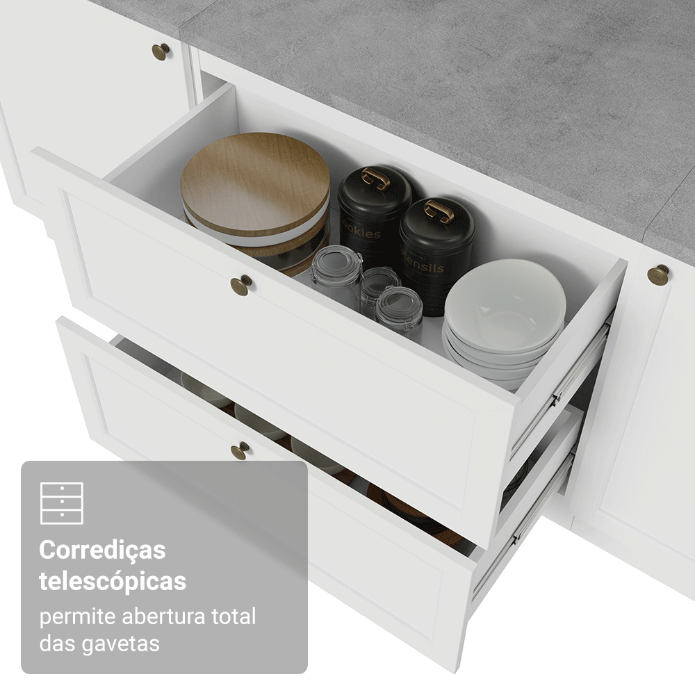 Balcão de Cozinha 80 cm 2 Gavetas (Sem Tampo) Branco Vik Madesa