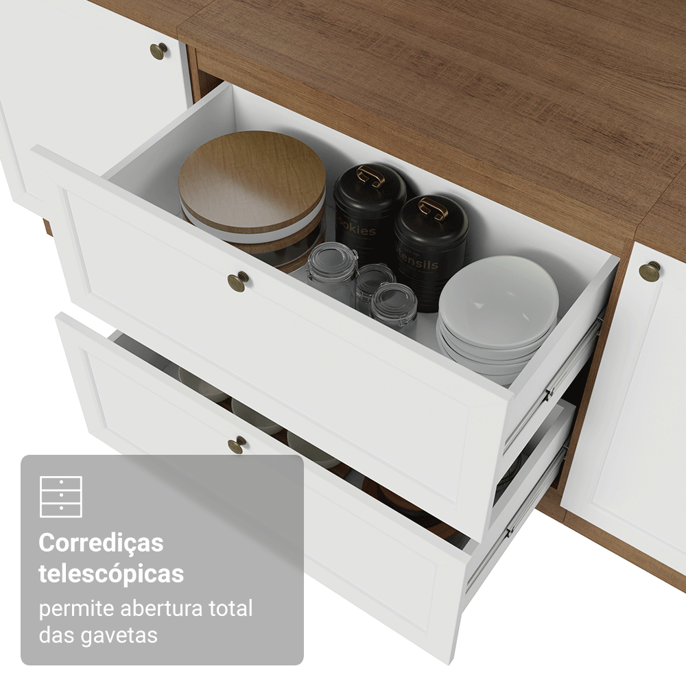 Balcão de Cozinha 80 cm 2 Gavetas Rustic/Branco Vik Madesa