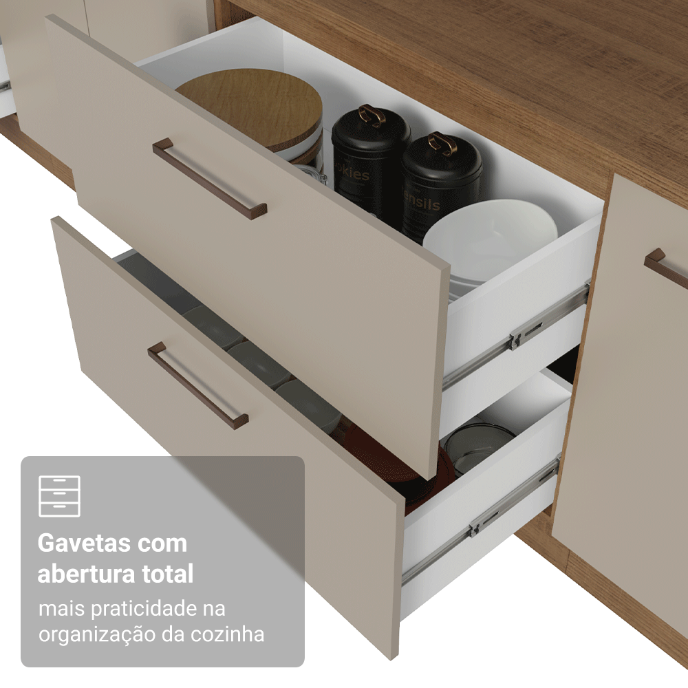 Balcão de Cozinha 80 cm 2 Gavetas (Sem Tampo) Rustic/Crema Agata Madesa
