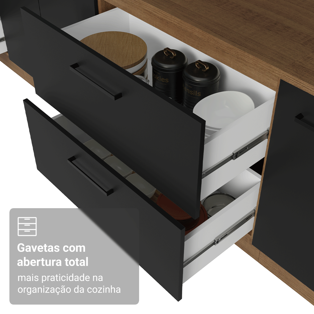 Balcão de Cozinha 80 cm 2 Gavetas (Sem Tampo) Rustic/Preto Agata Madesa