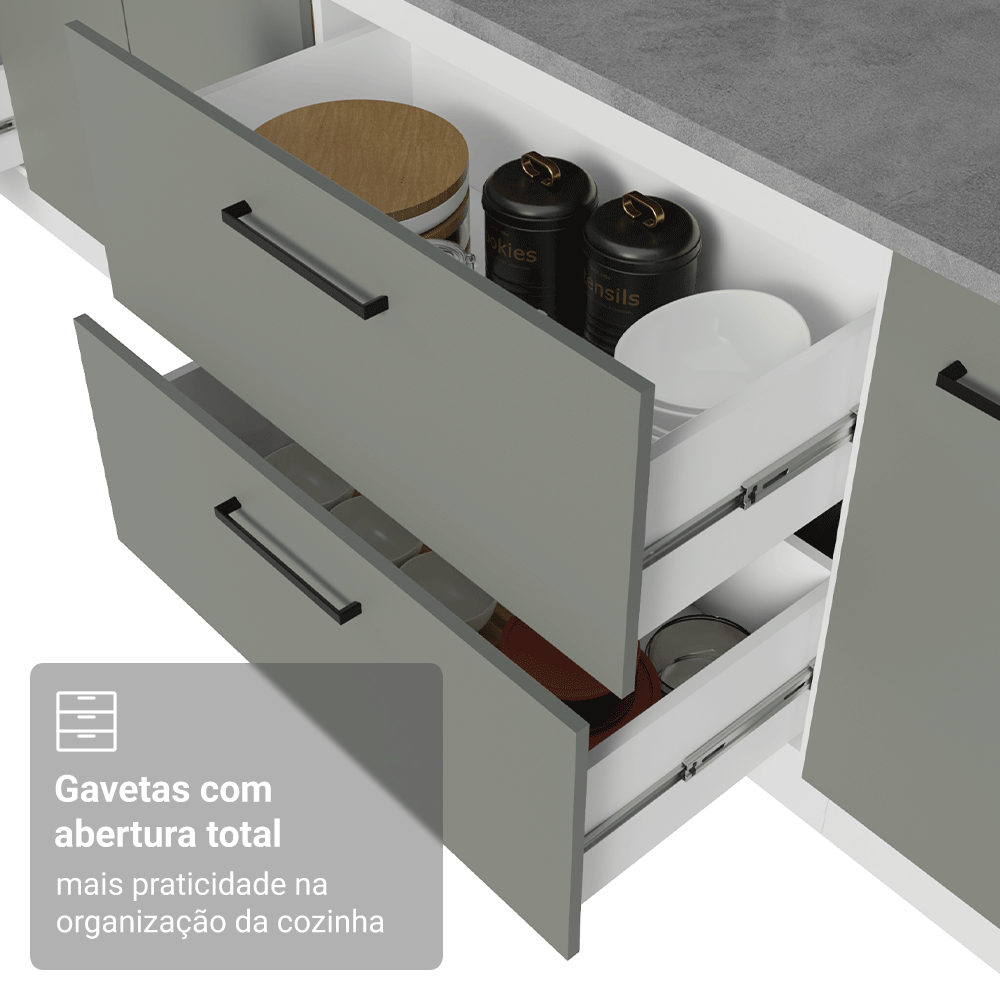 Balcão de Cozinha 80 cm 2 Gavetas (Sem Tampo) Branco/Cinza Agata Madesa