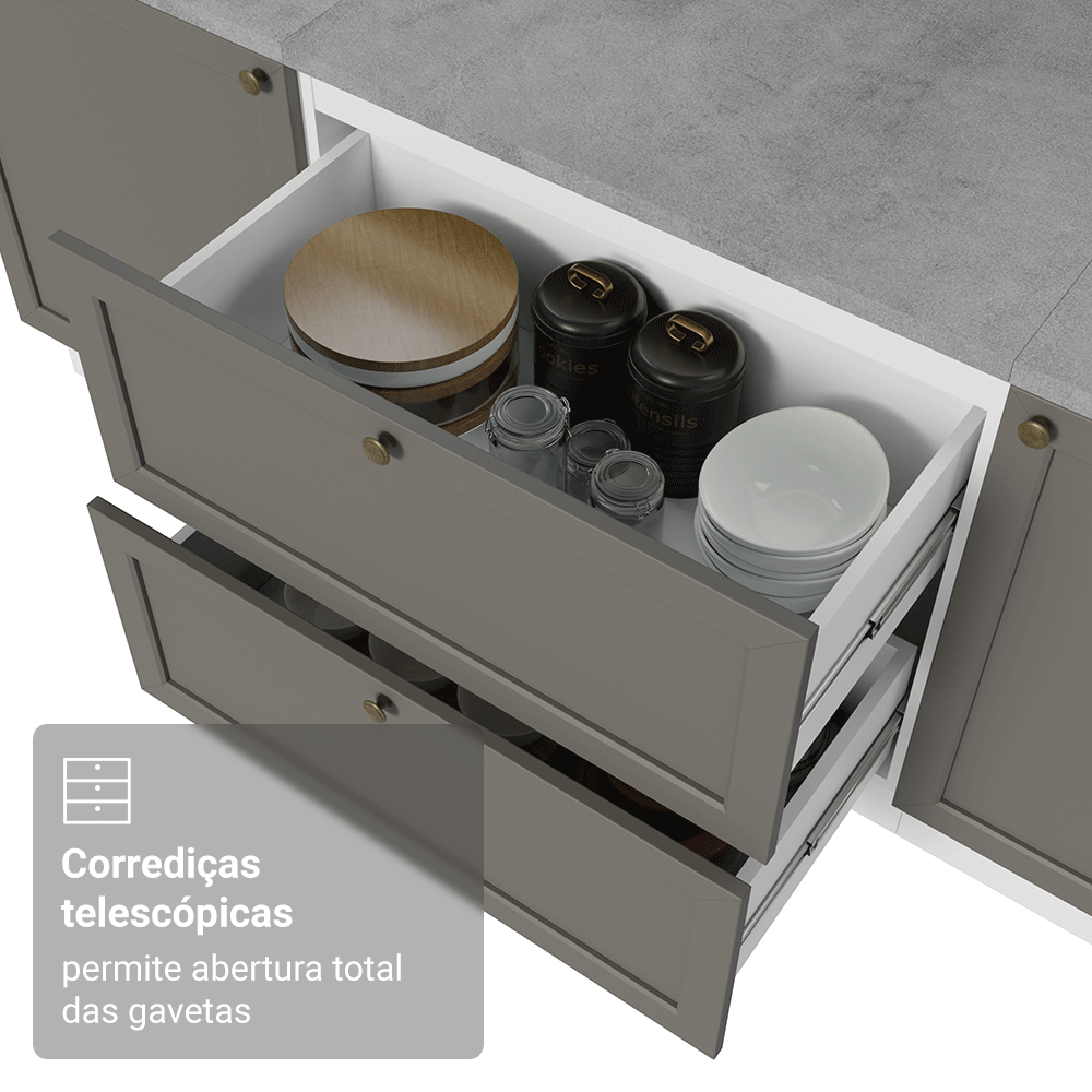 Balcão de Cozinha 80 cm 2 Gavetas Branco/Cinza Vik Madesa