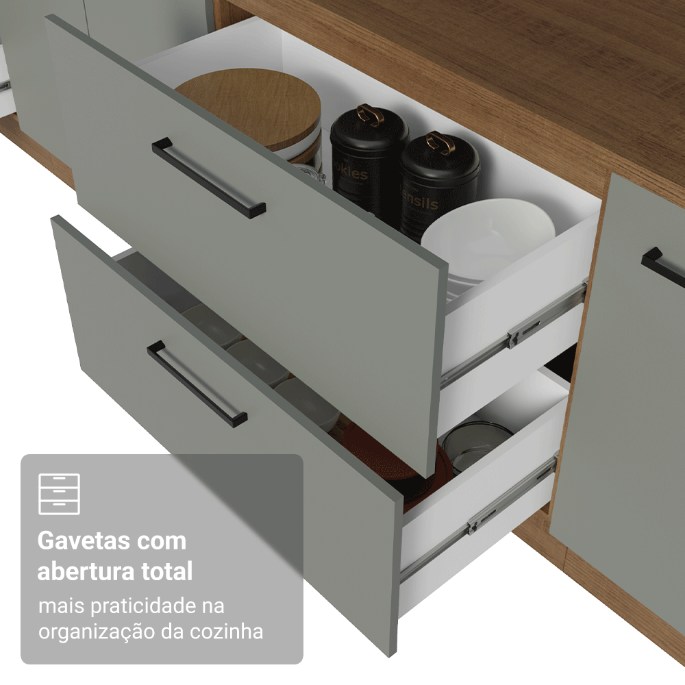 Balcão de Cozinha 80 cm 2 Gavetas (Sem Tampo) Rustic/Cinza Agata Madesa